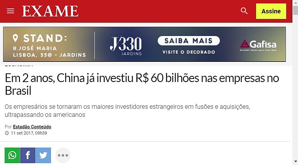 Em 2 anos, China j investiu R$ 60 bilhes nas empresas no Brasil